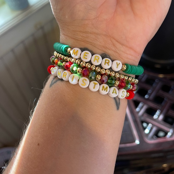 Christmas bracelets, holiday bracelet stack, custom bracelets, handmade bracelet - Picture 3 of 3